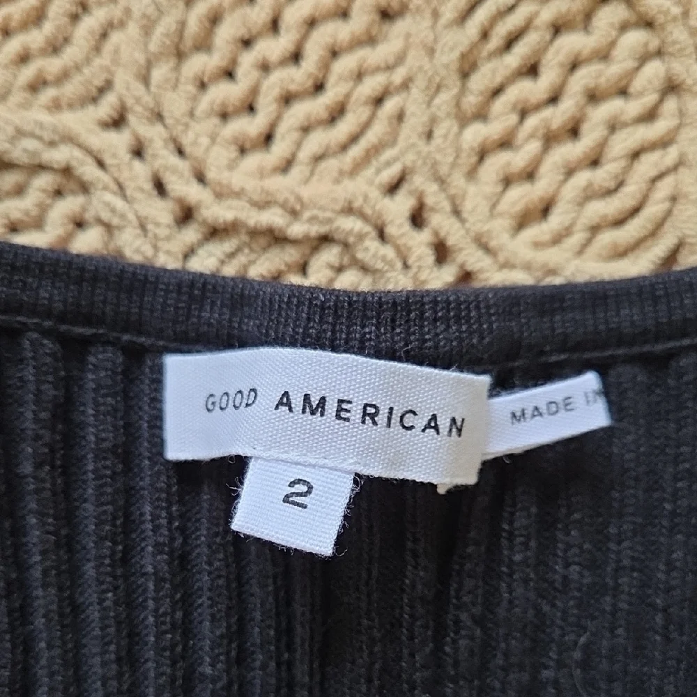 Good American Black Ribbed Knit Midi Dress with Ties - Size 2 (Medium) - Picture 5 of 8